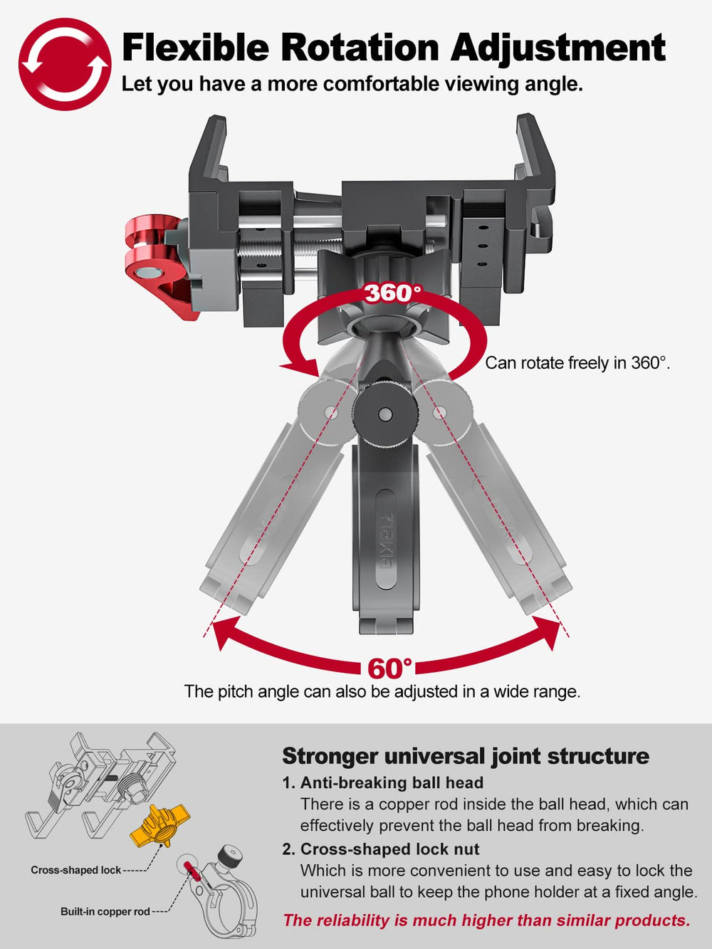 Tiakia bike phone mount universal compatibility for 4.5–7 inch phones on many bikes.