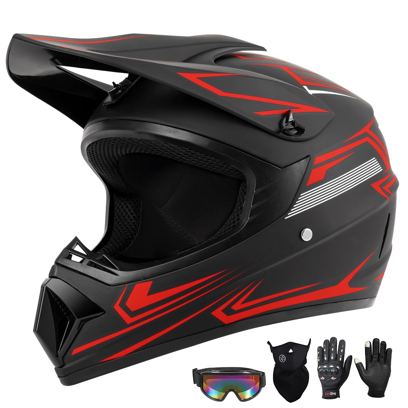 TIANDU Youth helmet front view with red shell and rugged protection.