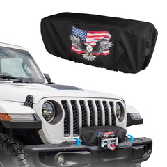 Tiannor winch cover front view showing rugged protection against weather and debris.