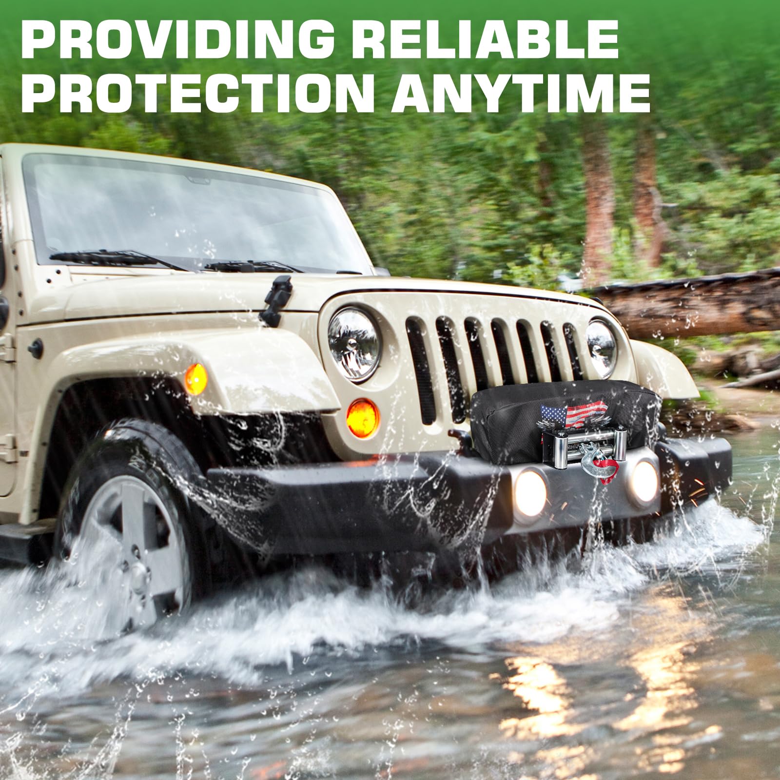 Tiannor winch cover waterproof test confirms rain and dust resistance.