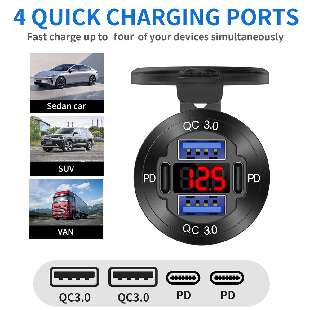 TIANWIDJEW 78W quad-port fast charging capabilities for PD and QC devices.