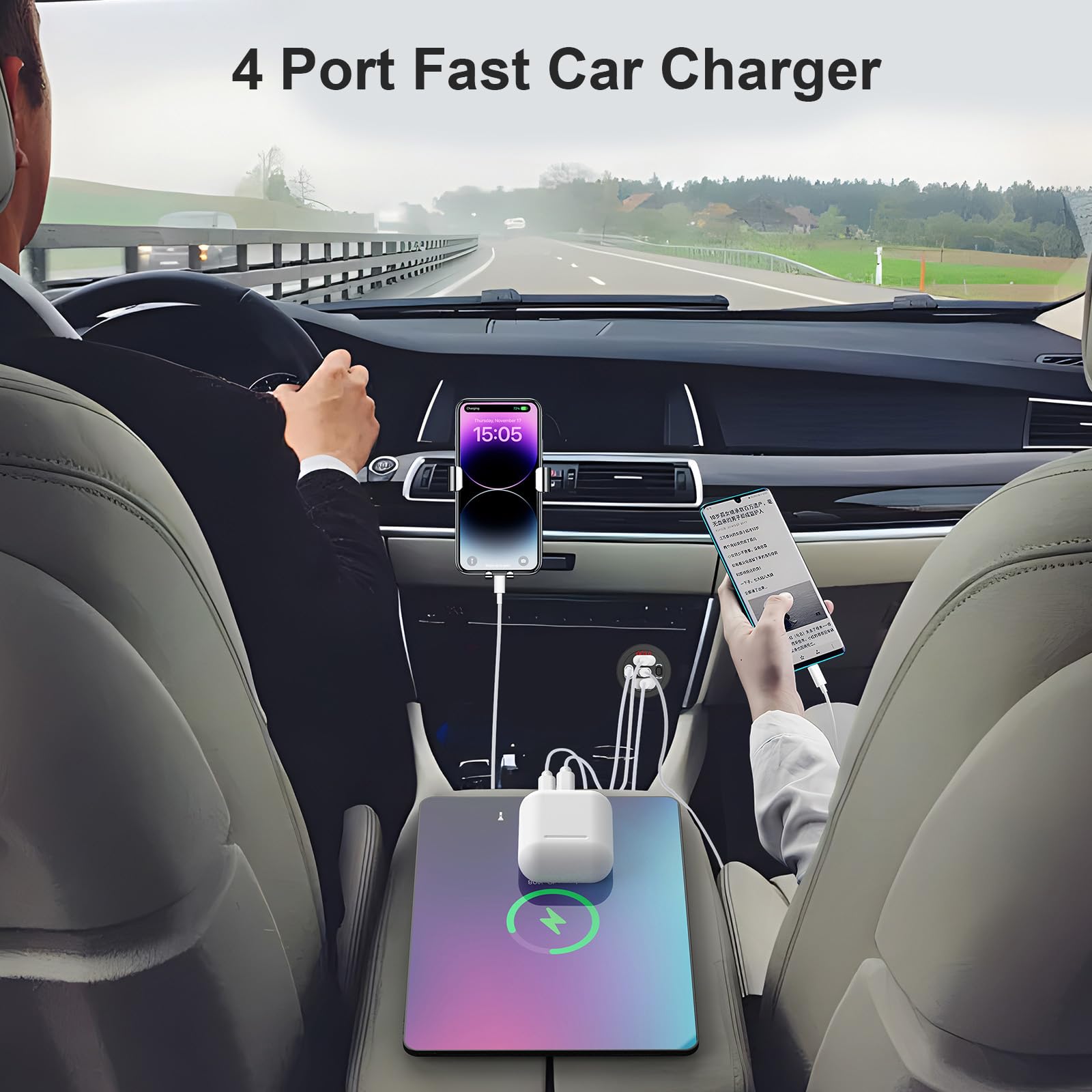 TIANWIDJEW four-port quick charge 3.0 system for multi-device charging on the road.