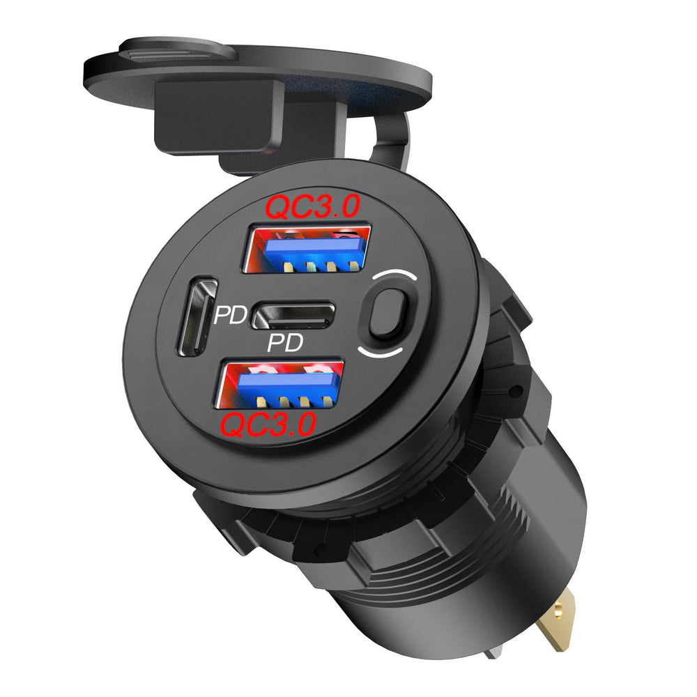 TIANWIDJEW red 12V USB outlet front view for on-the-go charging.