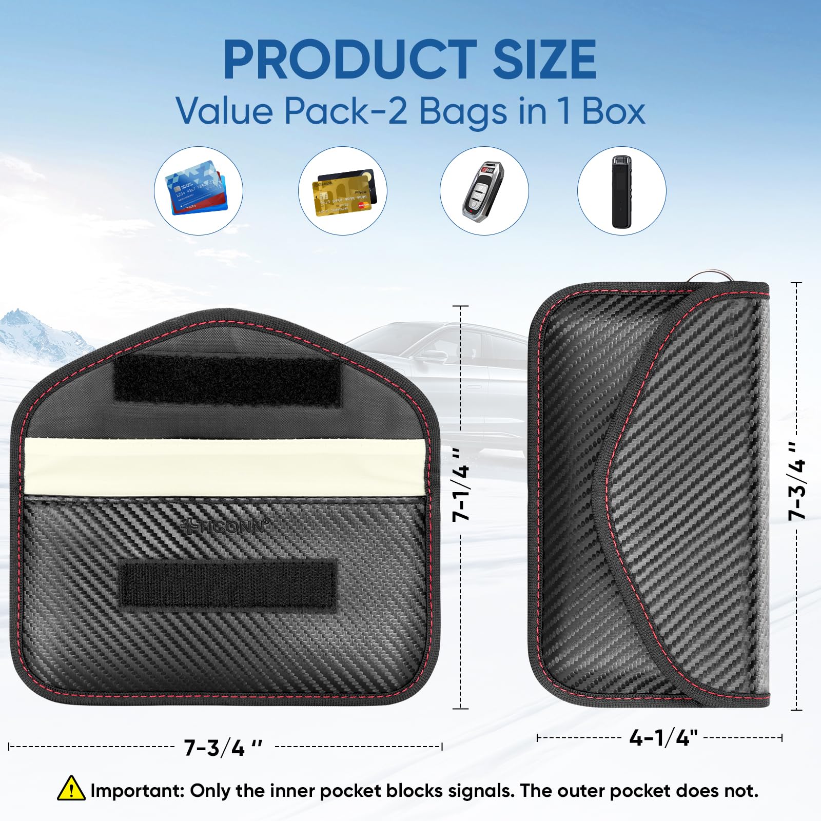 TICONN Faraday bag dual-layer shielding close-up