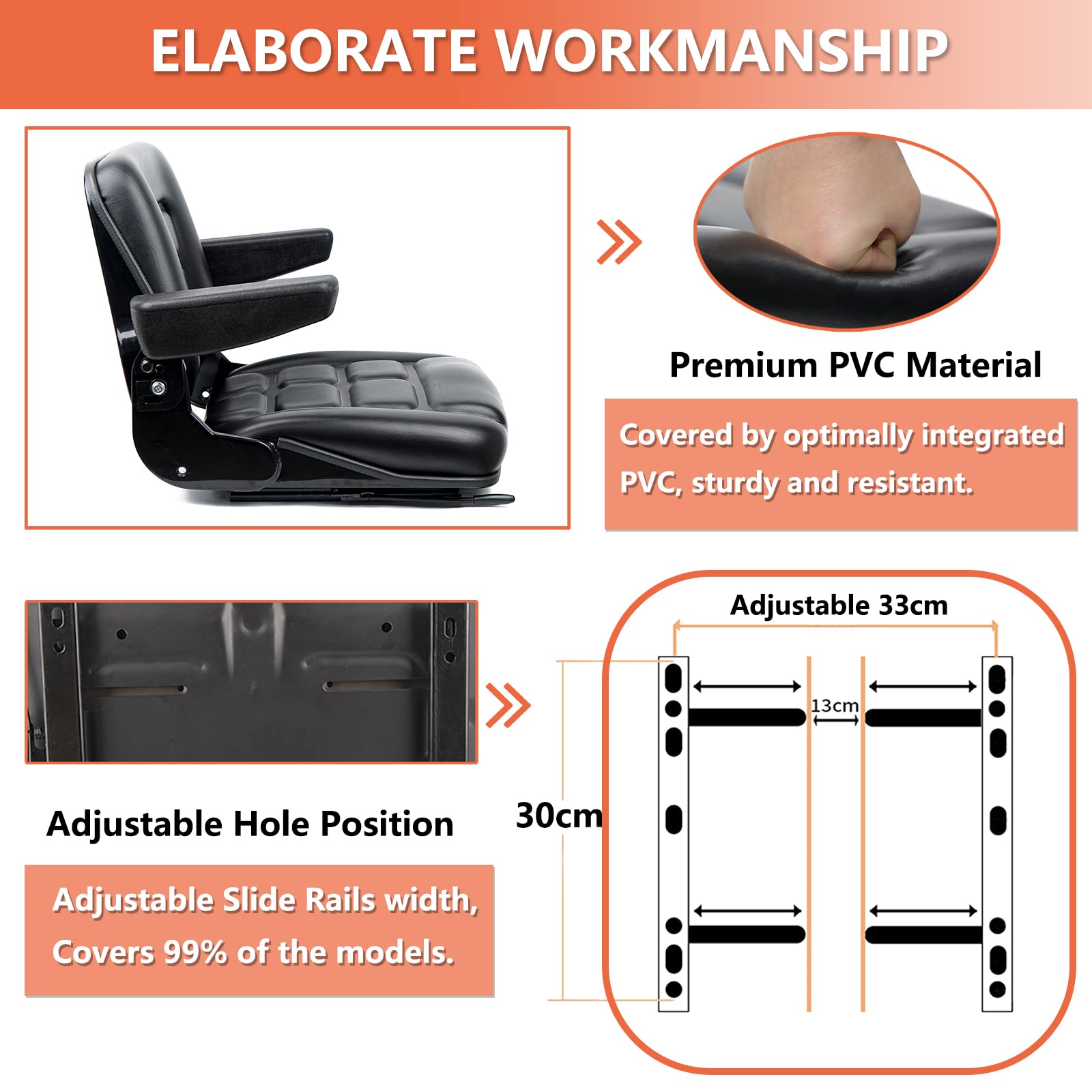 TICSEA heavy equipment seat fits forklifts, tractors, dozers, and excavators