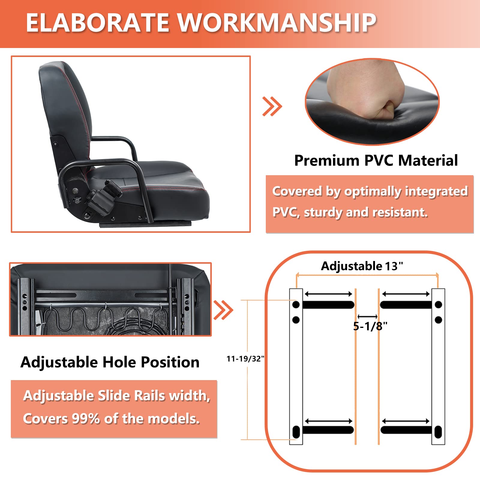 TICSEA seat bolt-pattern range enables easy mounting on most machines.