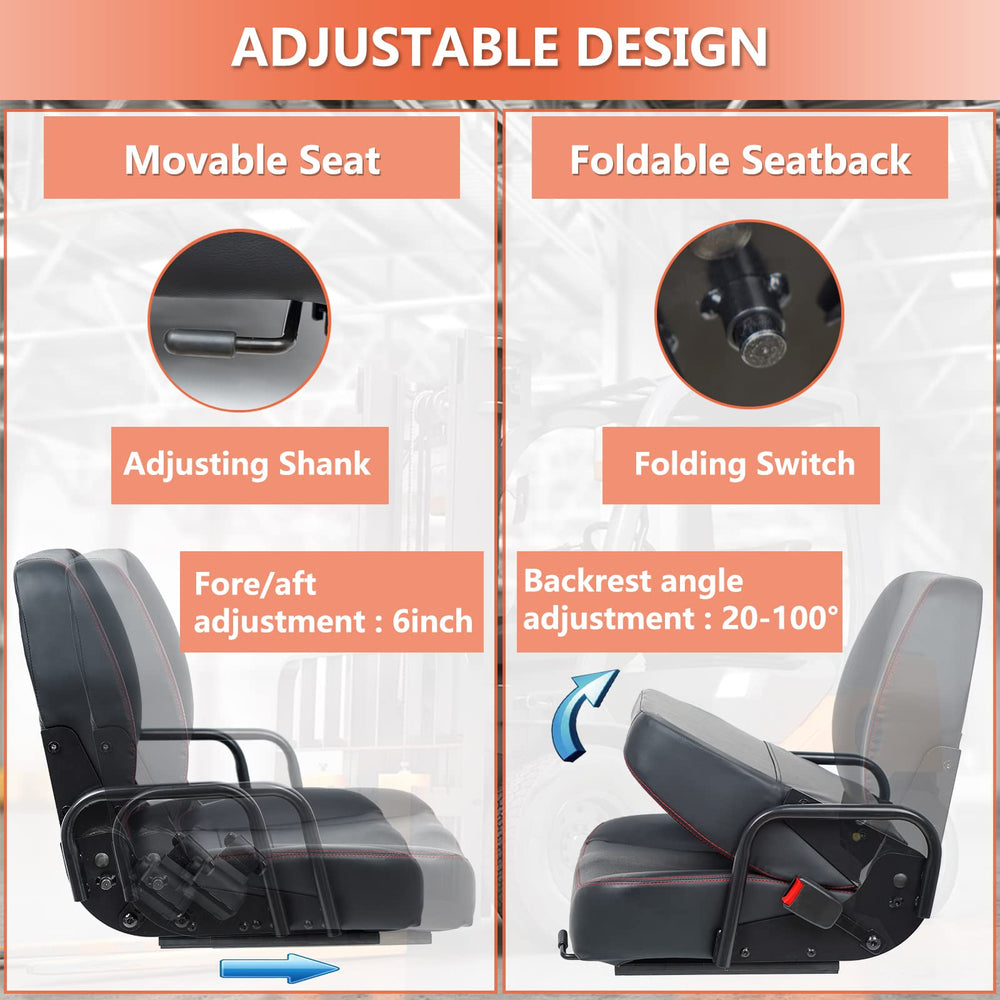 TICSEA universal forklift seat backrest adjustment offers customizable support for operators.