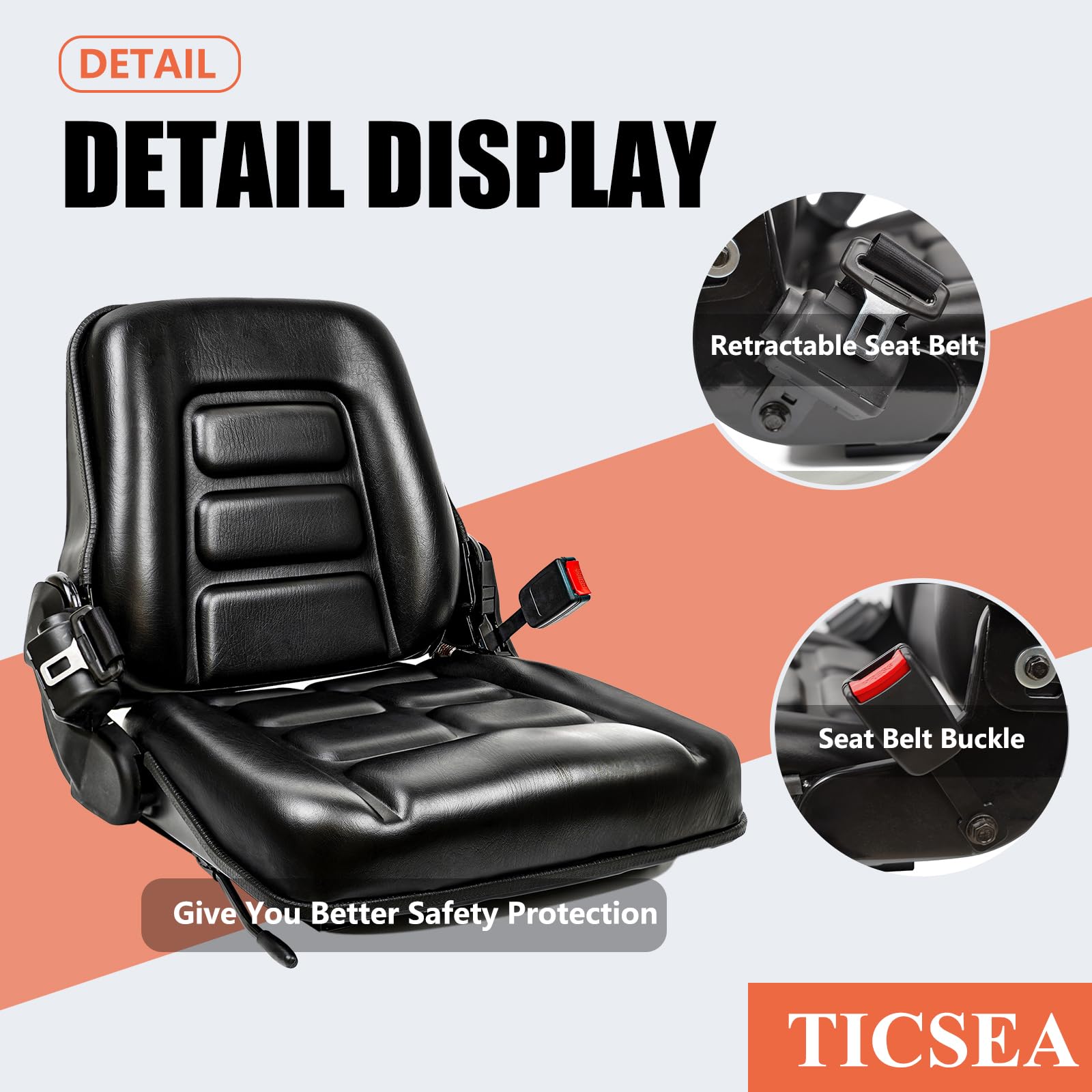 TICSEA Universal Forklift Seat reveals adjustable bolt pattern compatibility