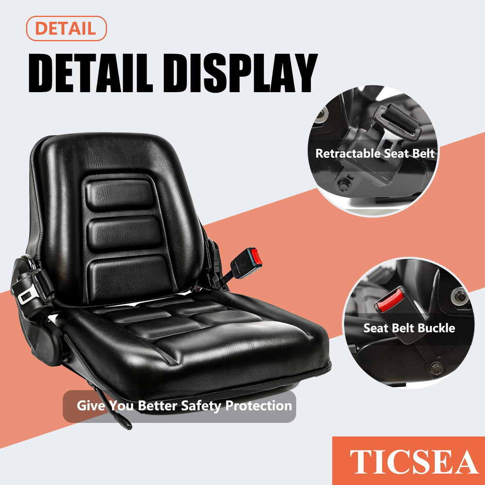 TICSEA Universal Forklift Seat reveals adjustable bolt pattern compatibility