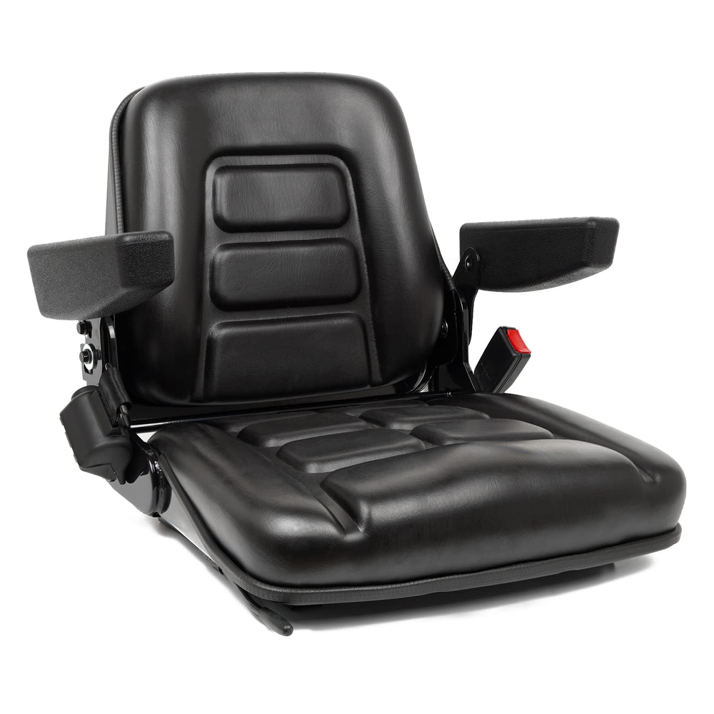 TICSEA universal forklift seat front view shows sturdy construction for heavy-duty operations