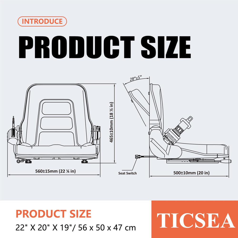 TICSEA Universal Forklift Seat installation rails enabling tool-free mounting