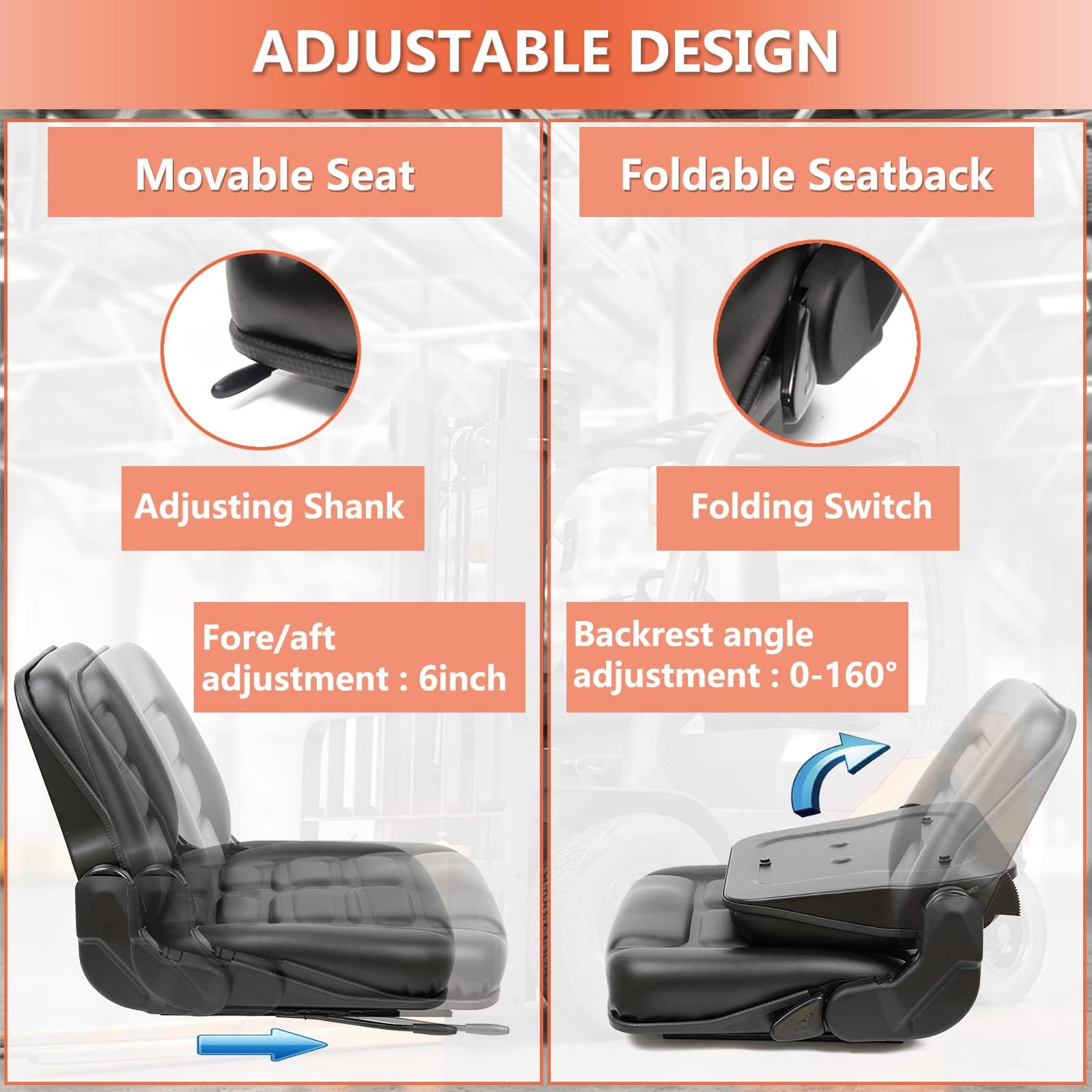 TICSEA universal forklift seat featuring a micro switch for safety integration