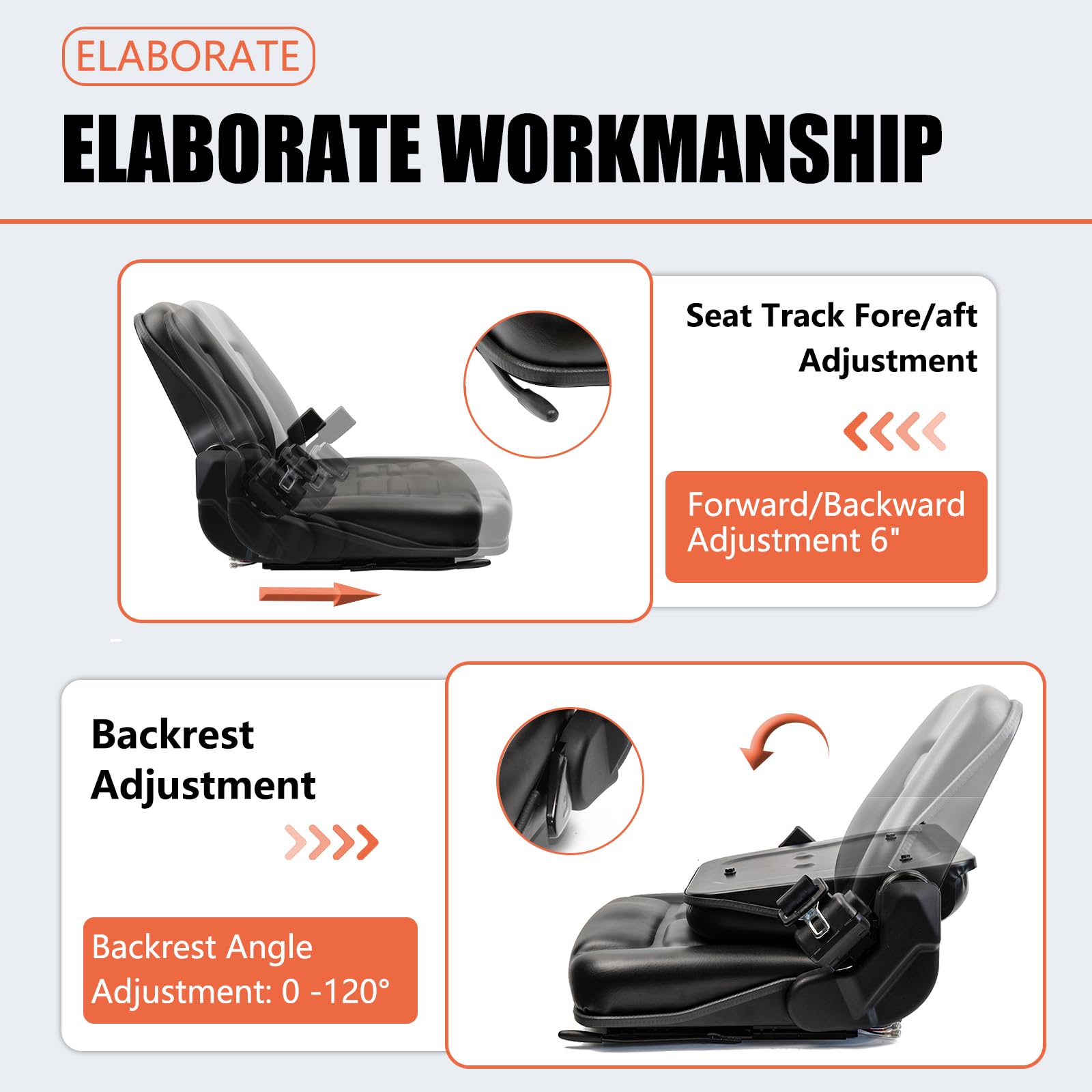TICSEA Universal Forklift Seat rear view showing backrest and frame