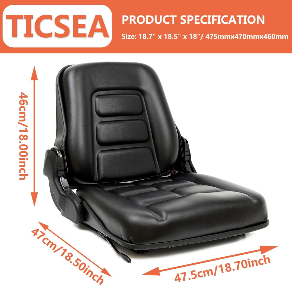 TICSEA universal forklift seat with adjustable slide rails for flexible positioning
