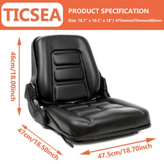 TICSEA universal forklift seat with adjustable slide rails for flexible positioning