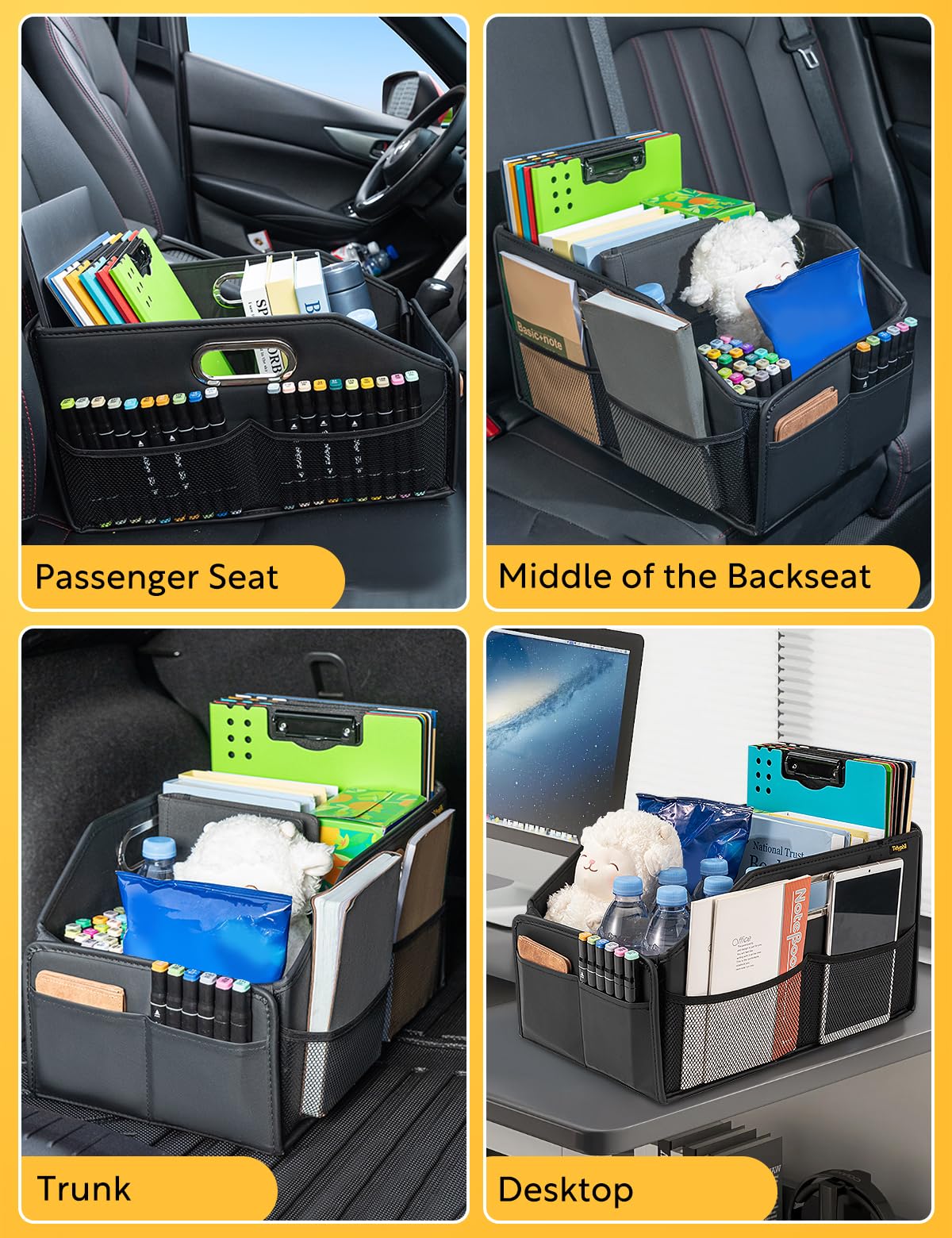 Tidyphil car seat organizer collapsible design saves space when not in use.