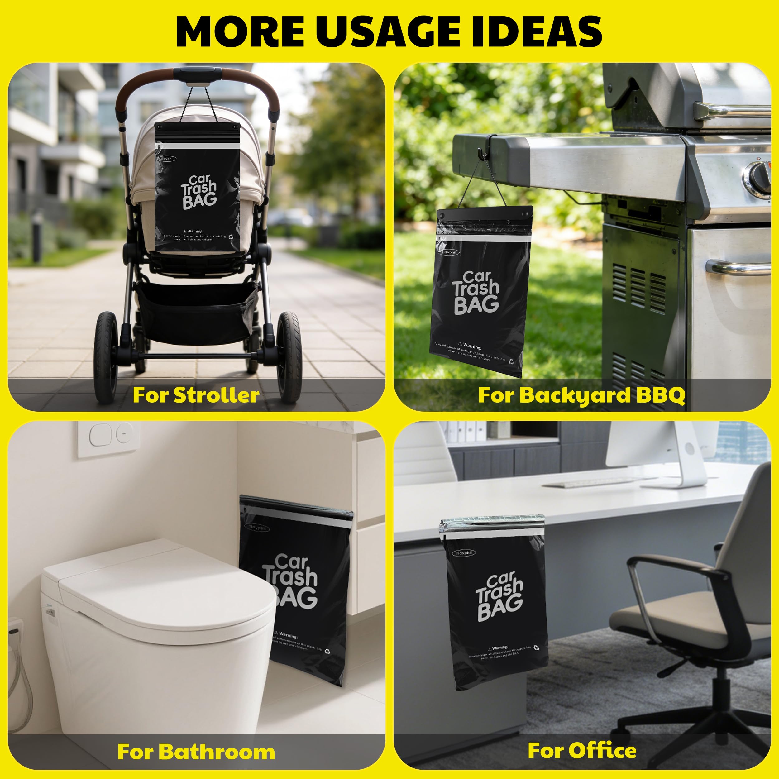 Tidyphil clear instructions show hang or stick options for flexible use.