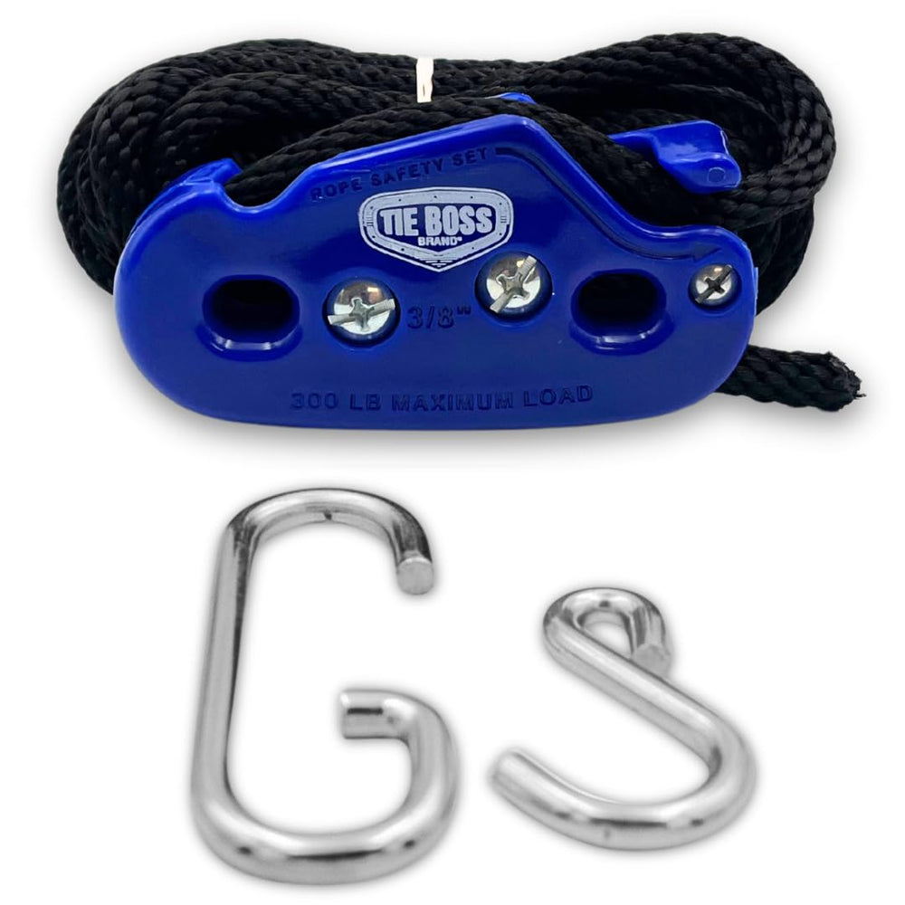 Tie Boss 3/8 inch heavy-duty rope for secure loads in outdoor or garage setups.