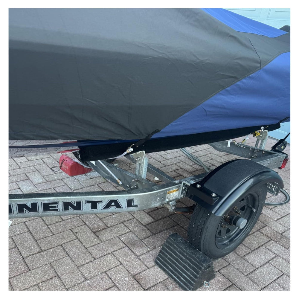 Tie Down fender shields wheels from rocks and splash during road travel.