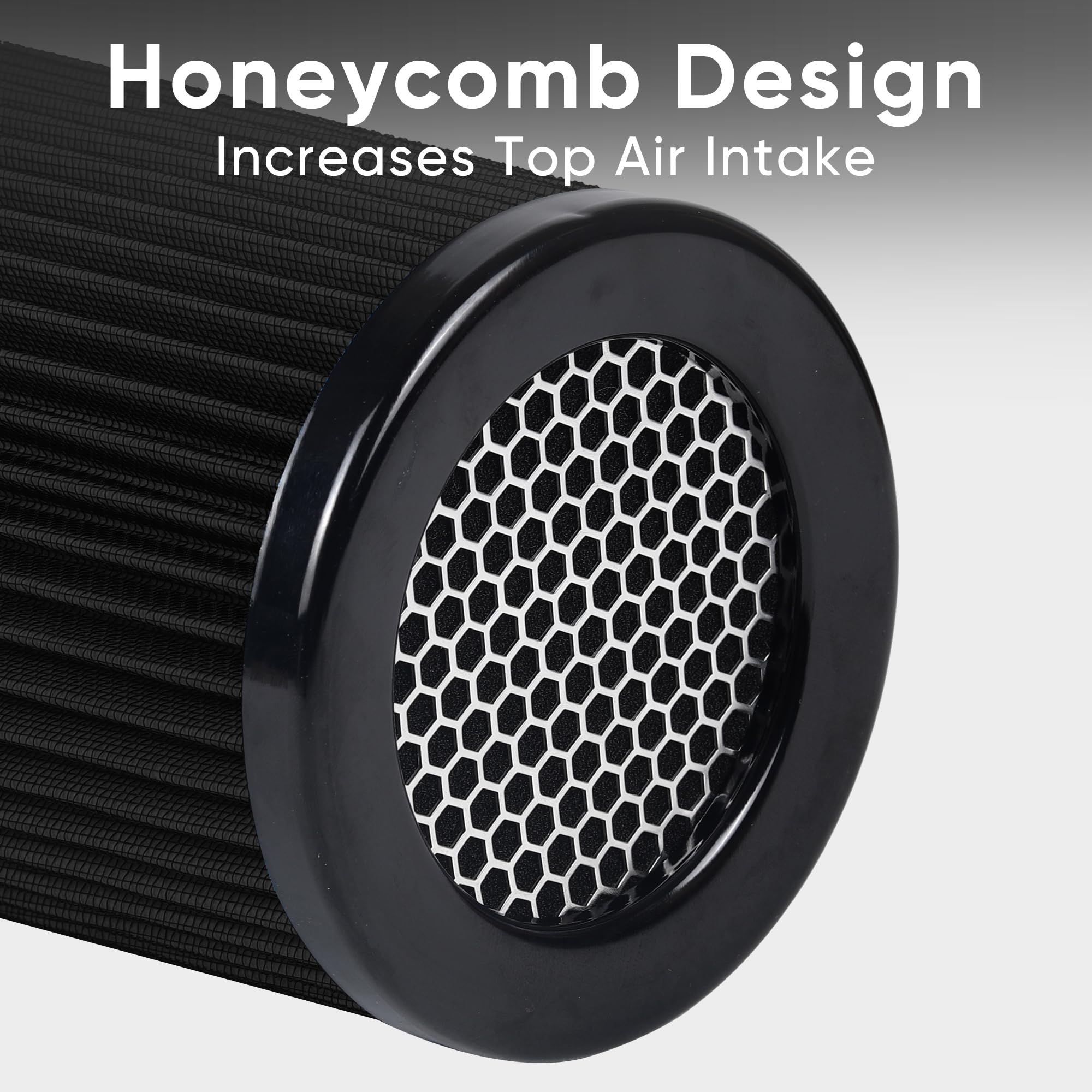 TIEVISHO cone air filter 3-5in inlet showing deep-pleat media for filtration