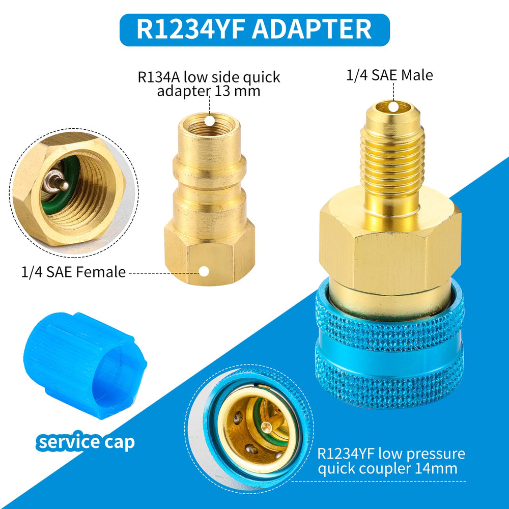 Tigbear R1234yf quick coupler in blue for low-pressure service and easy locking.
