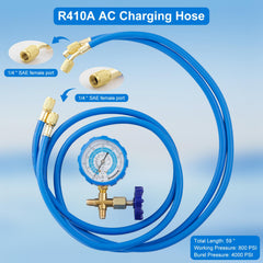 Tigbear R410A swivel adapter demonstrating easy hose to gauge connection.