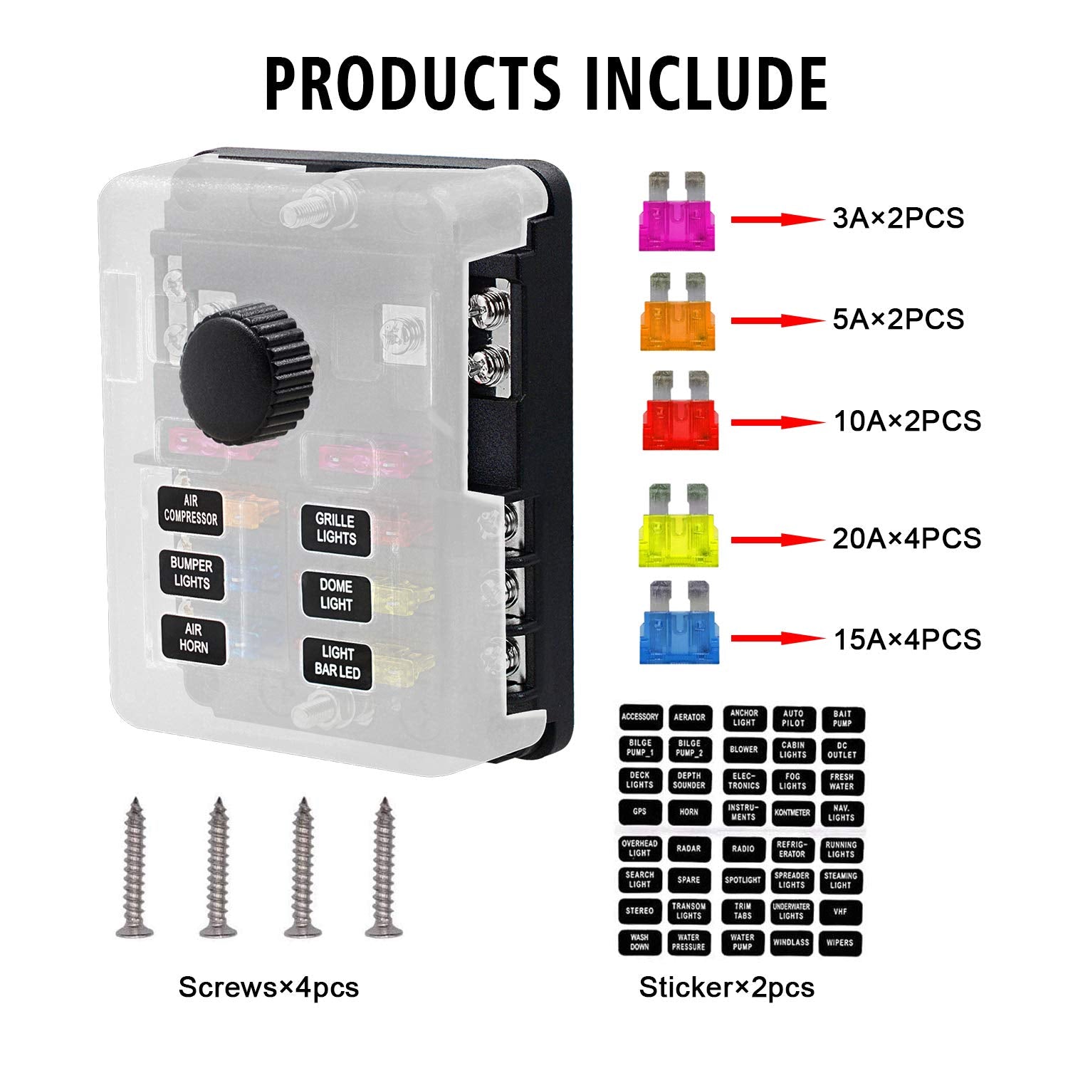 Tigwin fuse box with LED indicator lit to locate blown fuses quickly.