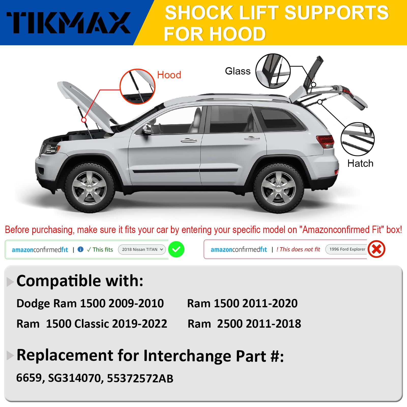 TIKMAX 2-pcs kit for front hood gas struts simplifies replacement.