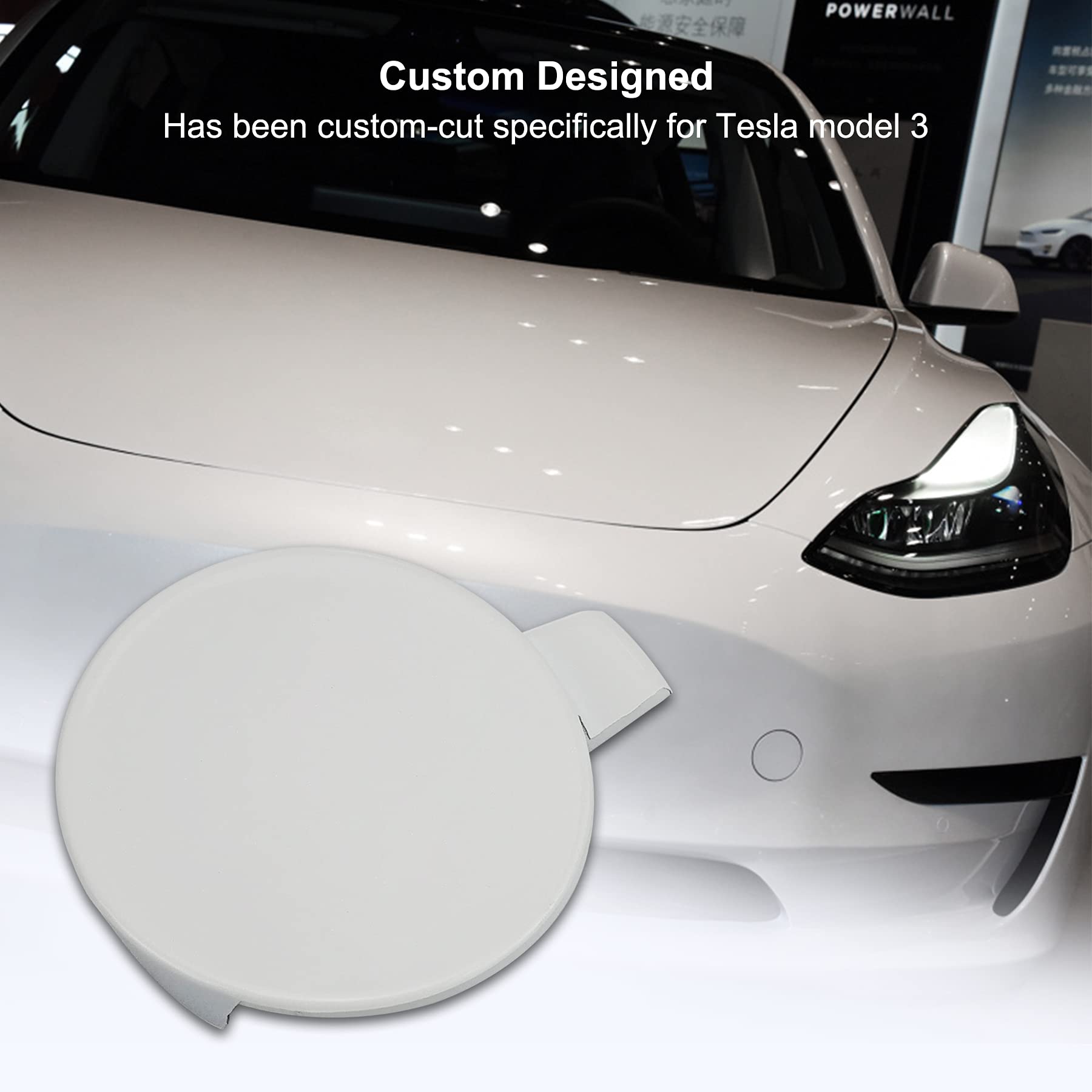 TikScience Tesla Model 3 tow hook cap restores factory look and finish.