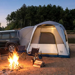 TIMBER RIDGE SUV Tent assembly demonstrates easy trunk connection for added sleeping space.