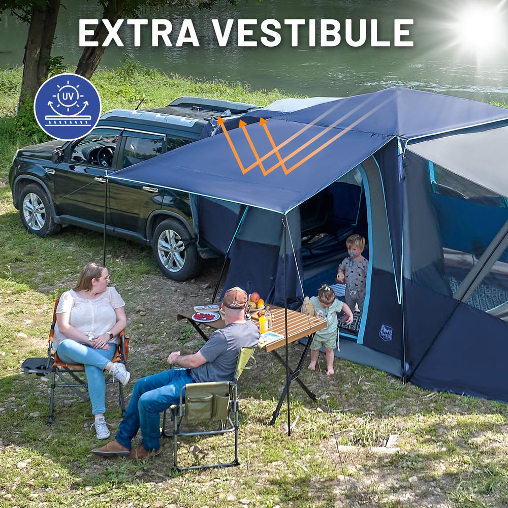TIMBER RIDGE SUV tent with awning setup for outdoor shade