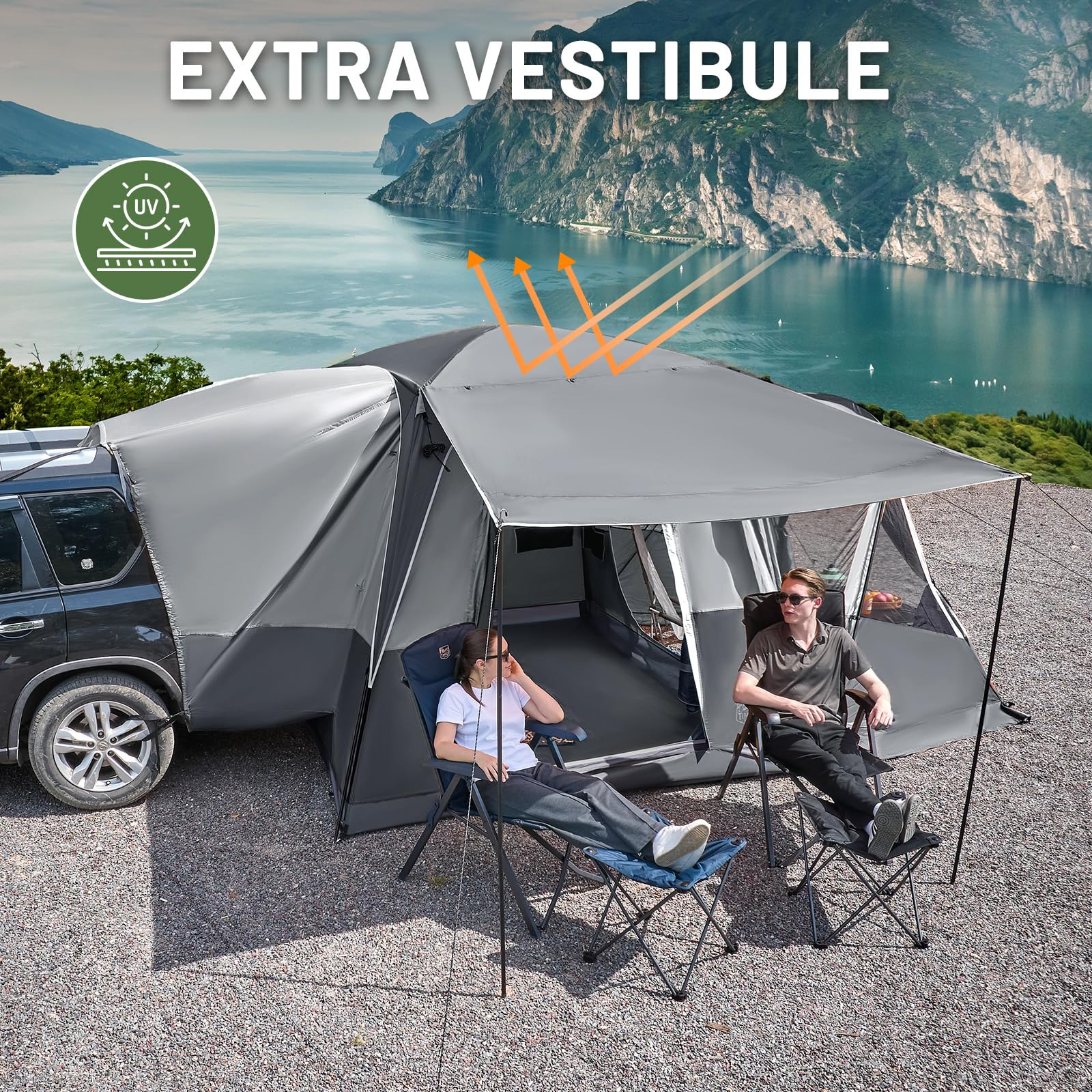 TIMBER RIDGE SUV Tent awning provides quick outdoor shade during breaks.