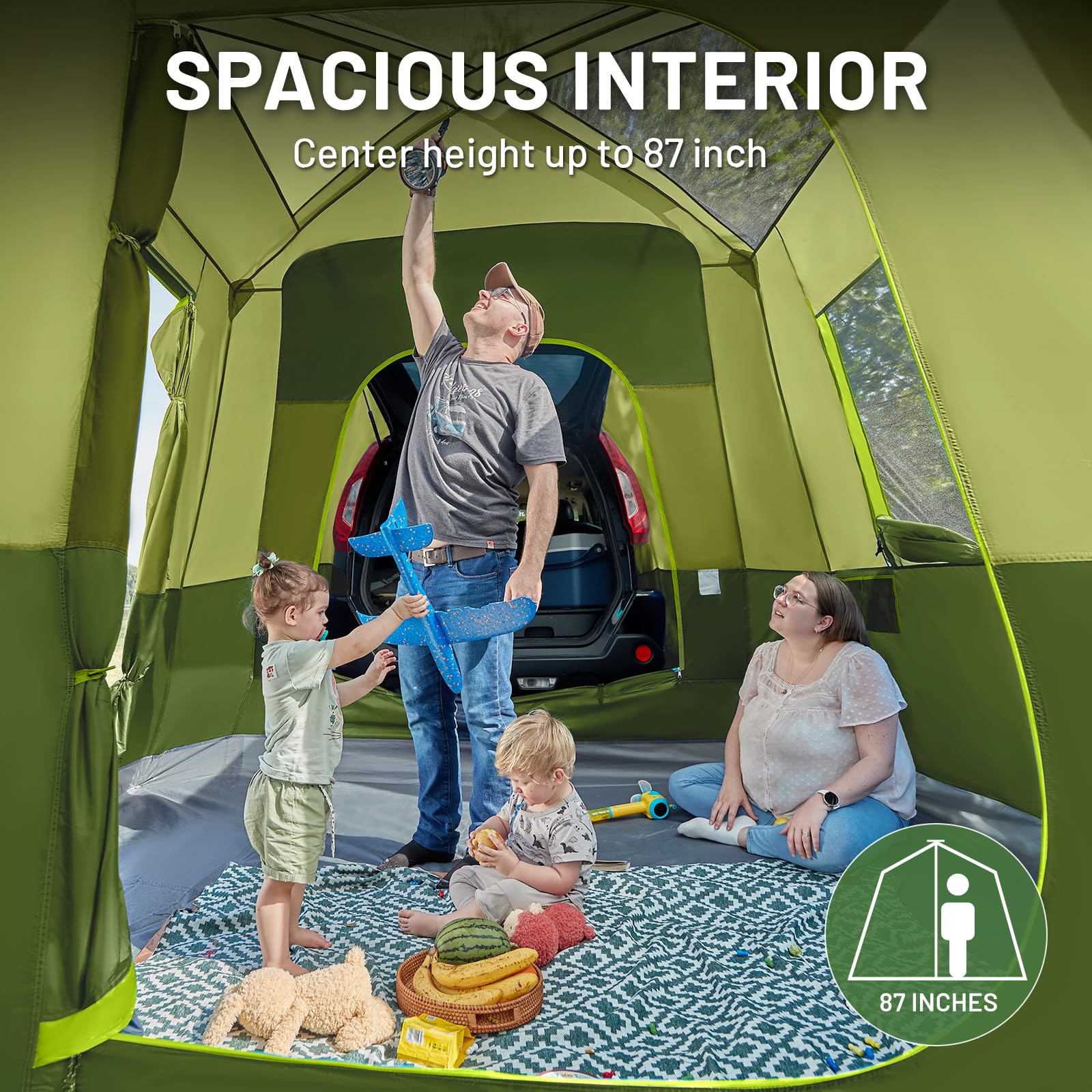 Timber Ridge SUV tent double doors enhance ventilation and easy access.
