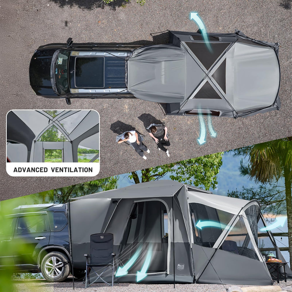 TIMBER RIDGE SUV Tent PU2000 fabric blocks rain while breathes.