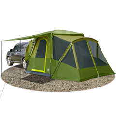 Timber Ridge SUV tent setup shows quick car-camping layout for five campers.