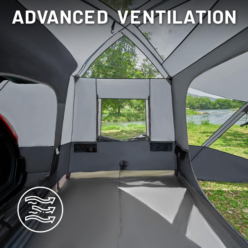 TIMBER RIDGE SUV Tent vehicle connection enables quick access to items.