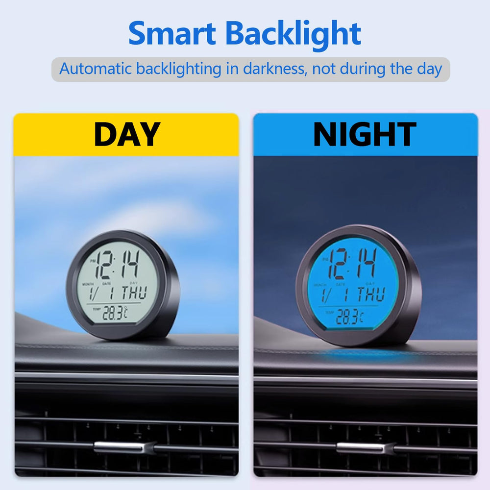 Timloon 3M adhesive mounting keeps the clock fixed on the dashboard