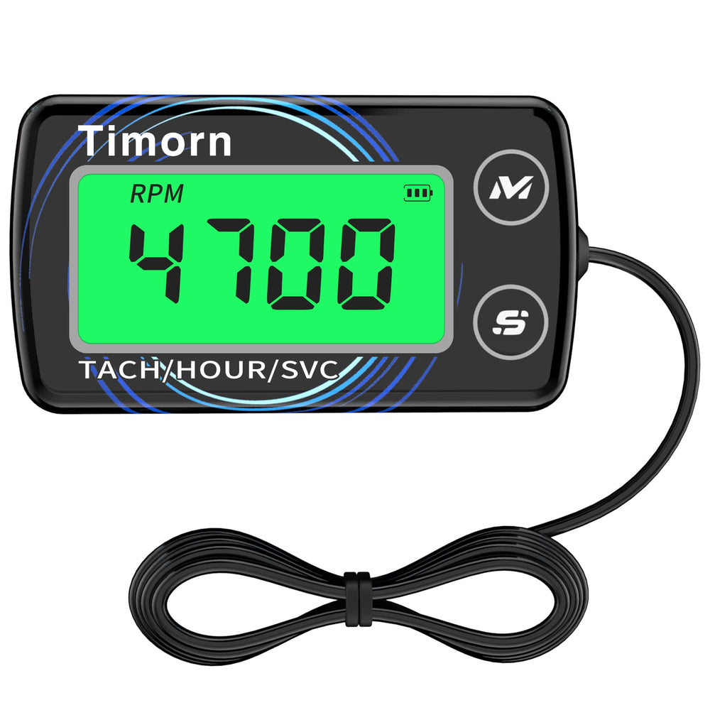 Timorn digital tachometer display shows real-time RPM for engine diagnostics.