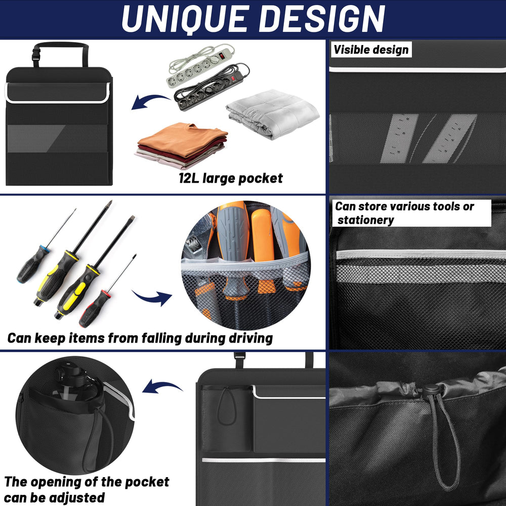 Timoxi trunk organizer zipper design enables independent backseat folding for access.