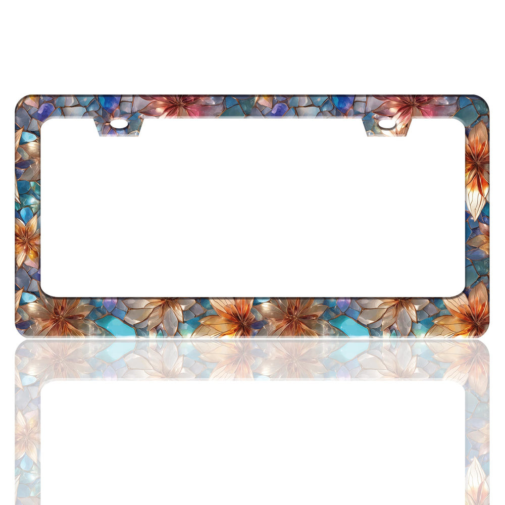 TINALUIN license frame with glass flower pattern enhances vehicle style.