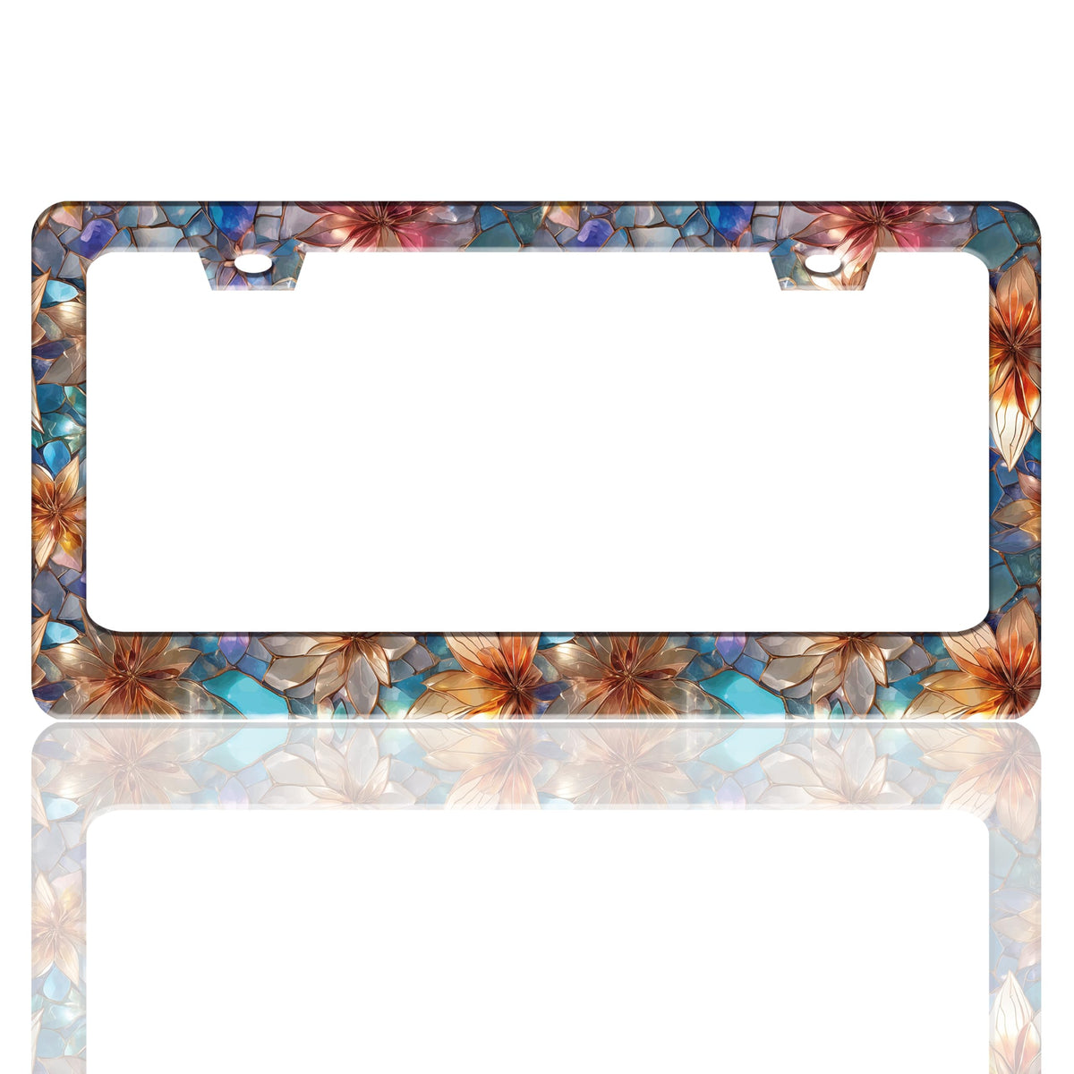 TINALUIN license frame with glass flower pattern enhances vehicle style.
