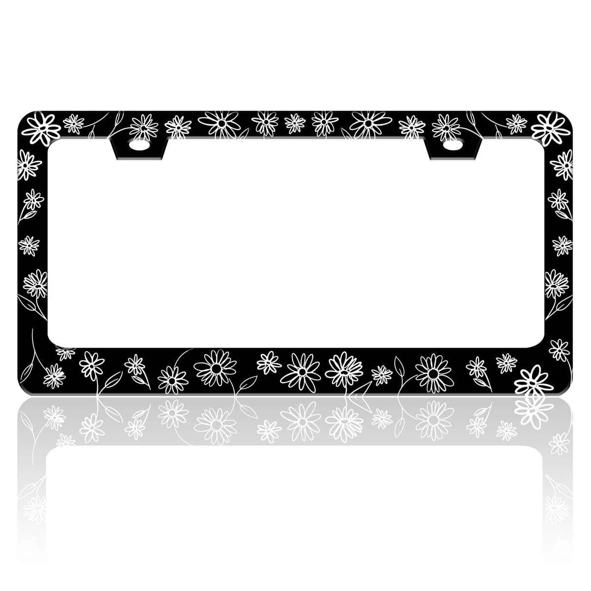 TINALUIN black and white daisies license frame adds floral flair to your license plate