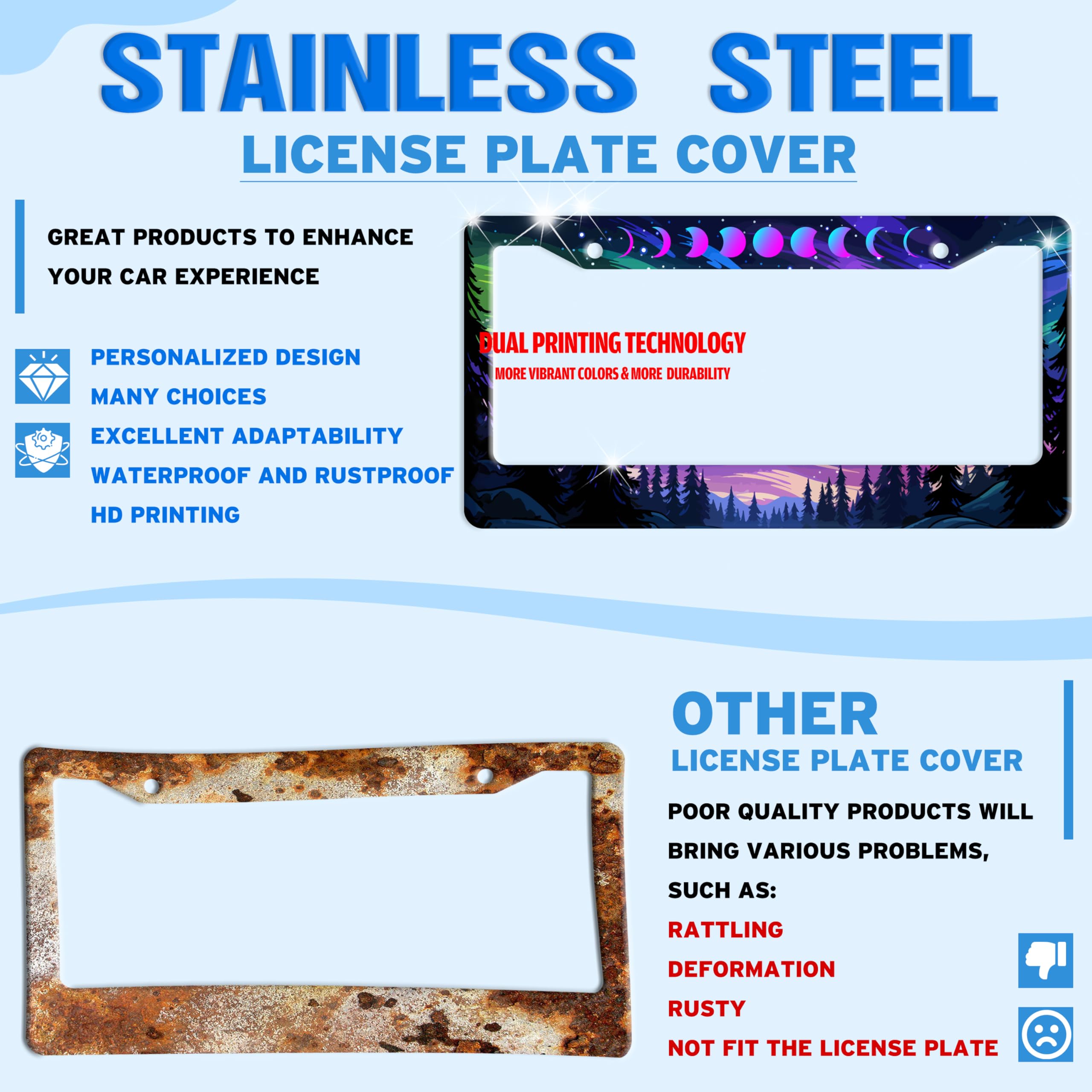 TINALUIN Night Sky stainless license plate holder: durable frame for front or rear installation.