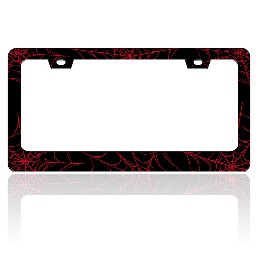 TINALUIN red spider web license plate frame front view with cobweb design enhances personalization