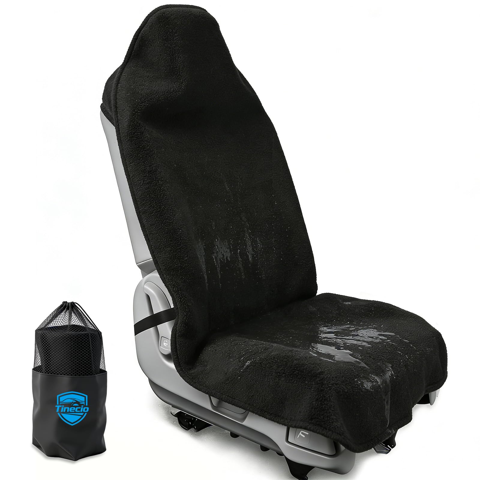Tinecio waterproof towel seat cover on a front seat protecting against sweat and spills.