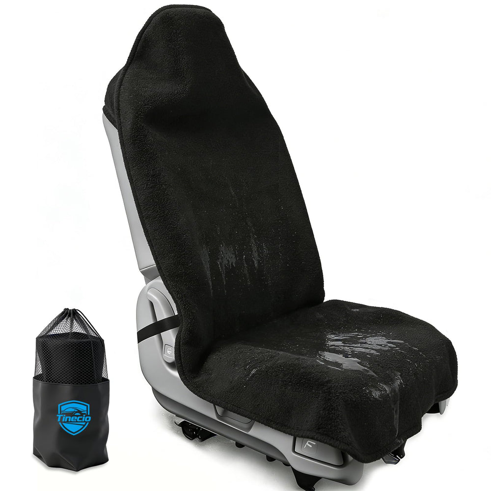 Tinecio waterproof towel seat cover on a front seat protecting against sweat and spills.