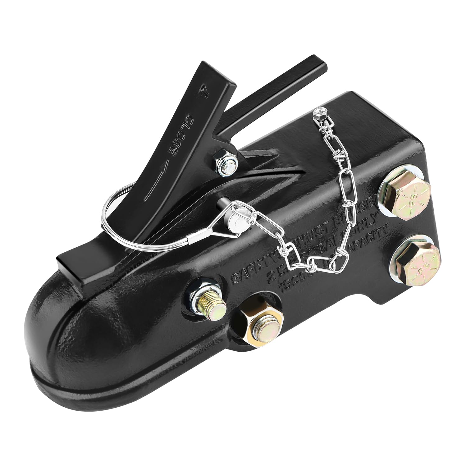 Tinivalee adjustable coupler on channel mount enabling level towing across varying vehicle heights.