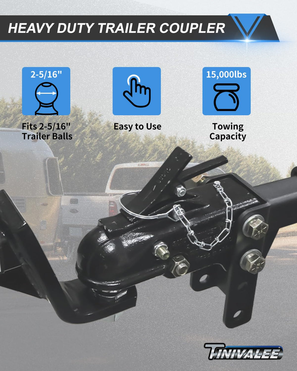 Tinivalee black powder-coated finish resists weather and road grime for durability.