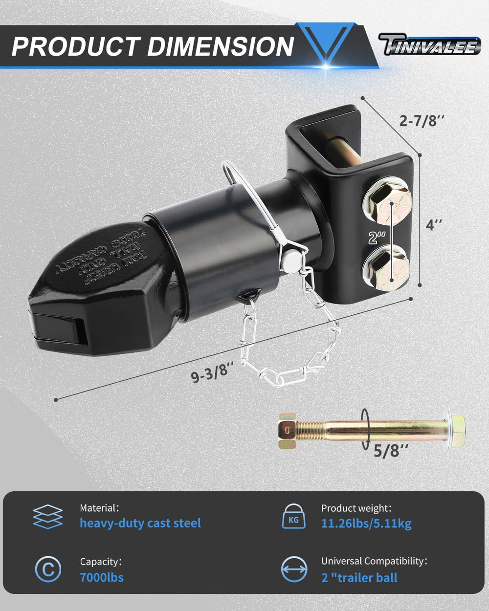 Tinivalee coupler with bolts and nuts included for quick installation.