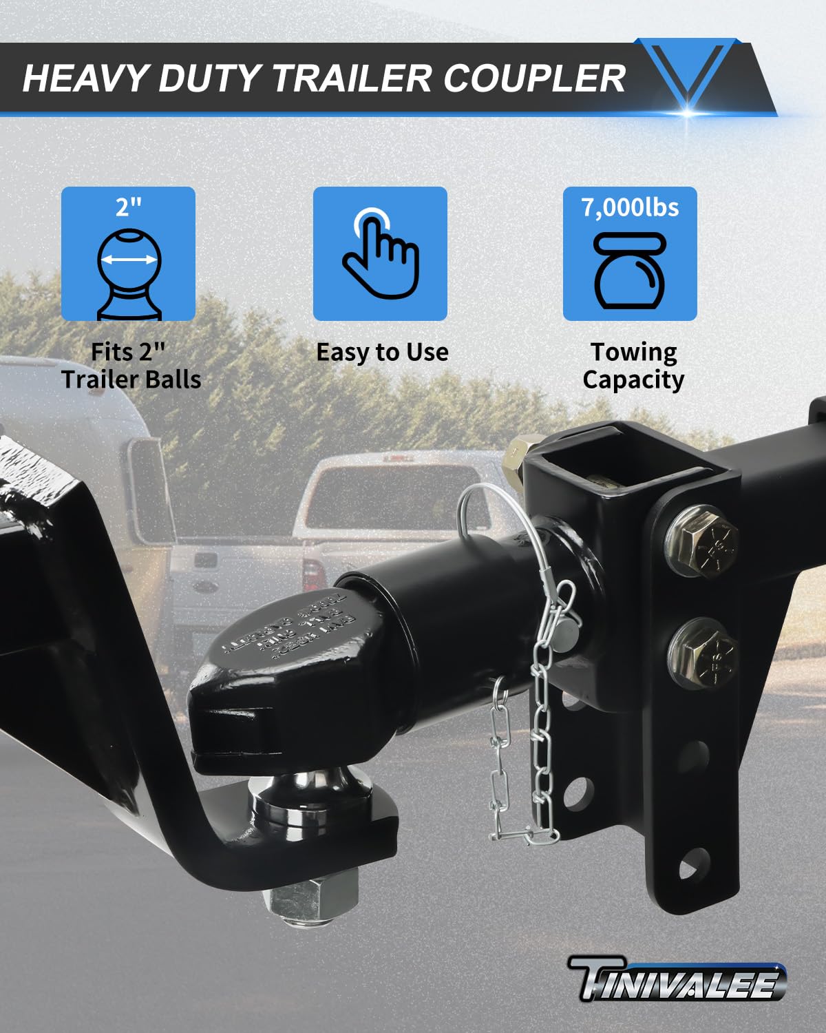 Tinivalee 7,000 pounds capacity suitable for RVs, boats, and campers.